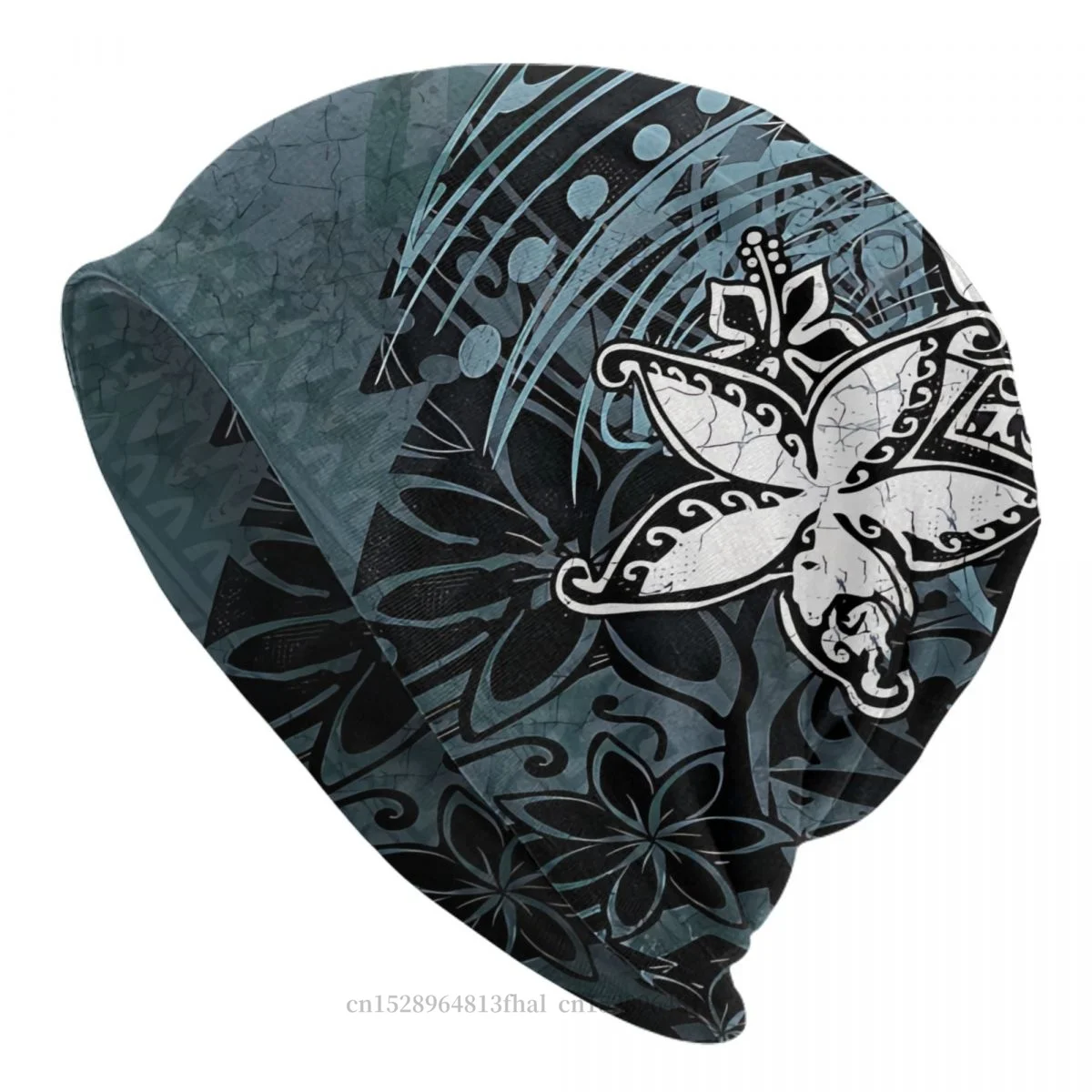 Skullies Beanies Caps Vintage Polynesian Tribal Blue Slate Aged Thin Hat Autumn Spring Bonnet Hats Men Women's Unisex Ski Cap