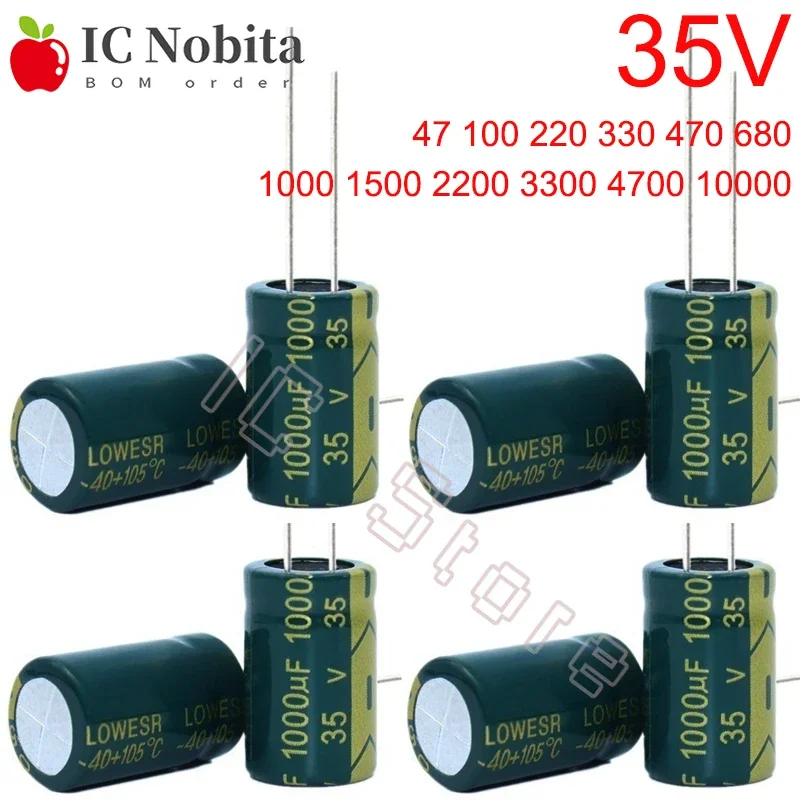 

35V Aluminum Capacitor 47 100 220 330 470 680 1000 1500 2200 3300 4700 10000uf Electrolytic Capacitor Low ESR High Frequency