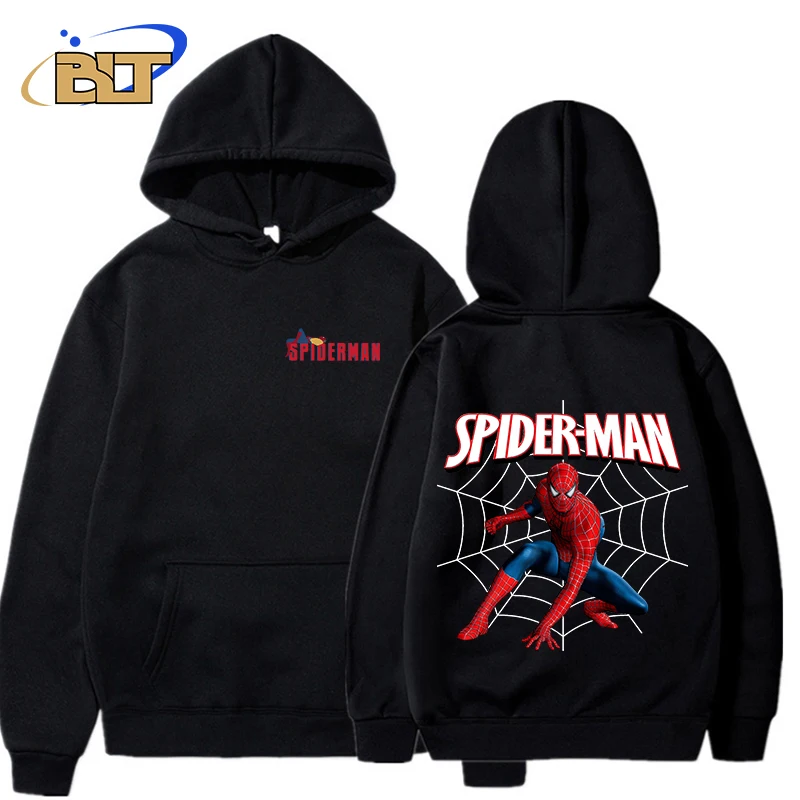 Spiderman Printed Adult Hoodies Autumn and Winter Men's Plus Velvet Sweater Sports Tops