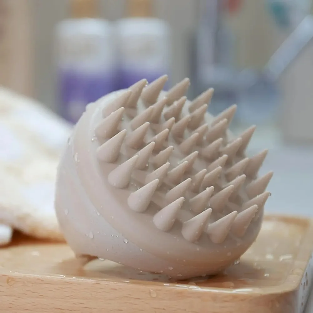 Silicone Scalp Massager Shampoo Brush Hair Scrubber Exfoliating Dandruff Removal Beige Bath Care Tool