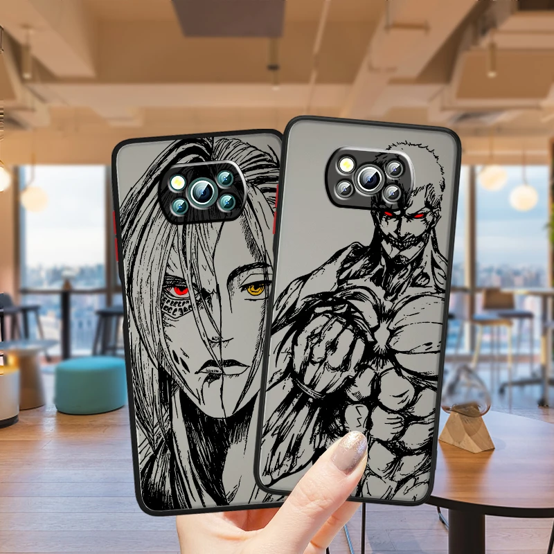 A-Attack On T-Titan Art Anime Frosted Translucent For Xiaomi Mi Poco X5 X4 X3 M6 M5S M5 M4 M3 F5 F4 F3 GT Pro 5G Soft