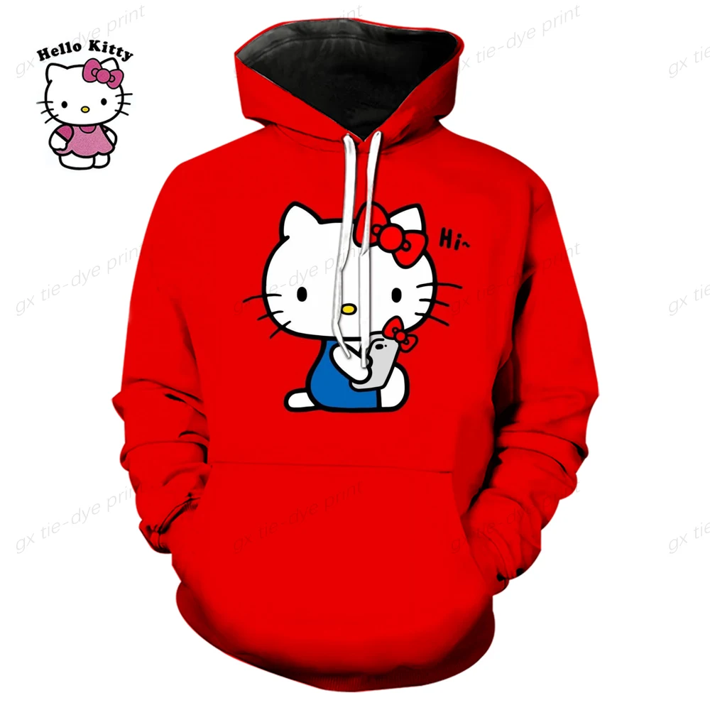 Sanrio Hello Kitty Cartoon Print Hoodie Y2k Fashion New Women's Casual Harajuku Oversized Sweatshirt Kawaii Women's Spring Top