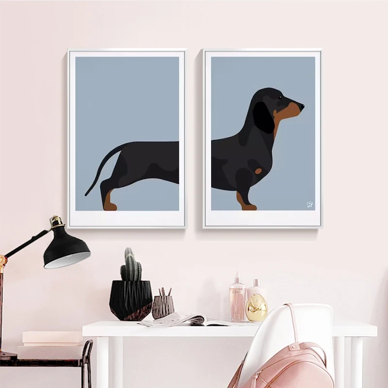 Cute Dachshund Dog Posters Canvas Painting Animal Cartoon Sausage Dog Wall Art Picture For Kid Living Room Home Decoration