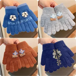Luvas de cinco dedos de malha macia para meninas, flor, arco, pelúcia, ao ar livre, quente, cores, crianças, crianças, inverno, novo, 2023