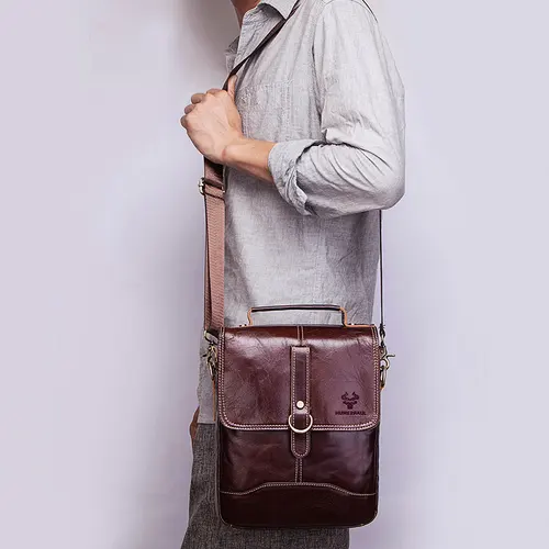 Imagen 2 del producto HUMERPAUL, bolsos de cuero genuino para hombre, bolsas de mensajero de hombro informales para hombre, Bolso multifuncional para tableta, Bolso