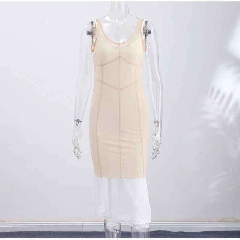 Sheer Layers Mesh See Through Midi Dress Women Spaghetti Strap Sleeveless Slim Dresses 2026 Summer Lady Sexy Beach Outfit