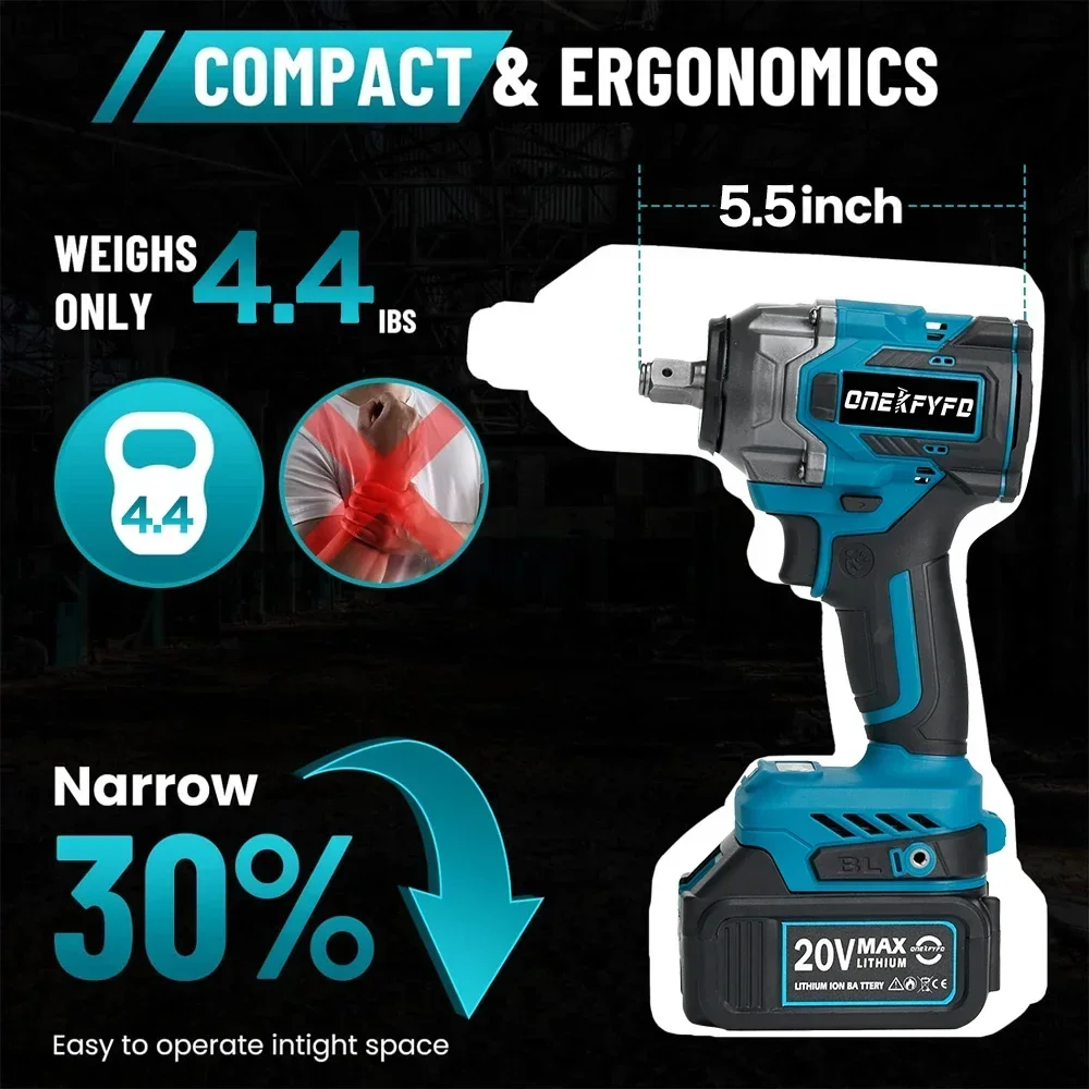 Brushless Electric Impact Wrench 550N.M Torque For Trucks 1/2\