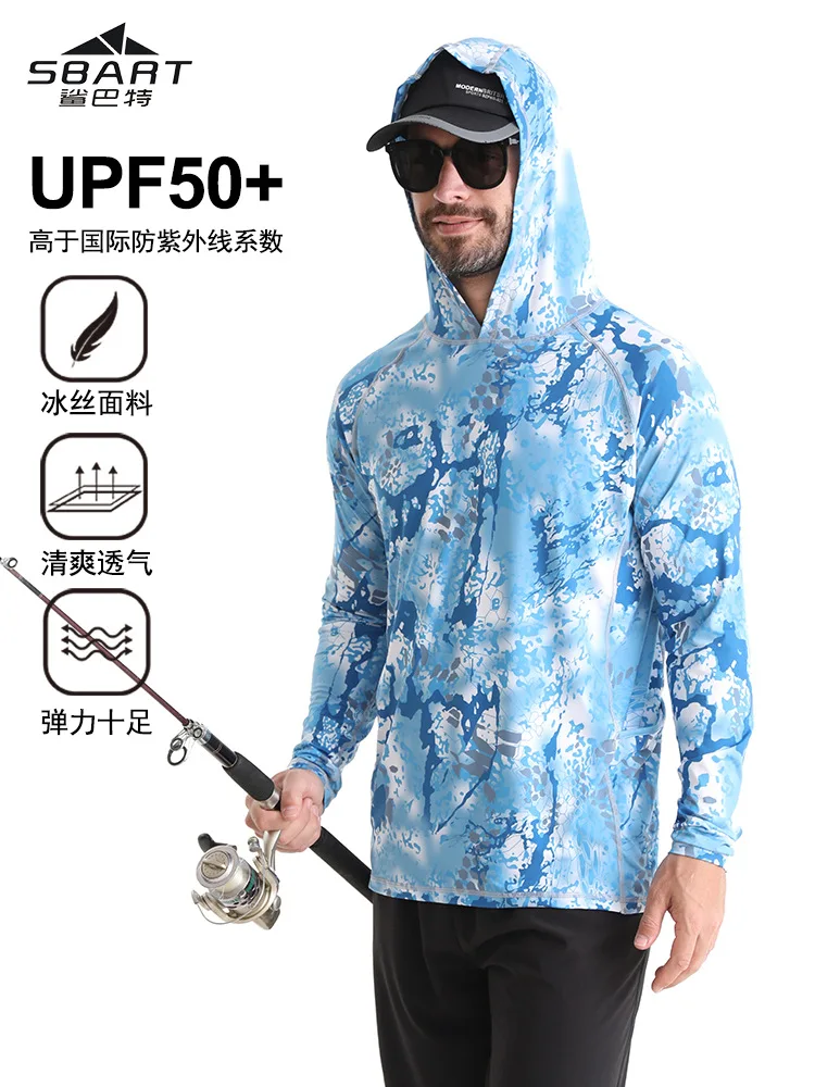 SBART Moisture Wicking Hooded Fishing Clothes UPF50+ Summer New Sunshade and Sunscreen Men's Fishing Clothing