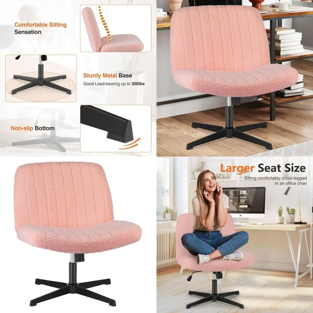 

Adjustable Height Swivel Desk Chair, Armless, No Wheels, Wide Seat for Home Office and Bedroom Use