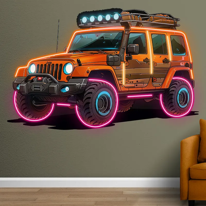 Orange Jeep Neon signs Light, Creative LED Decorative Light, Unique Car Ambient Light, Decoration For Home, Party and Car