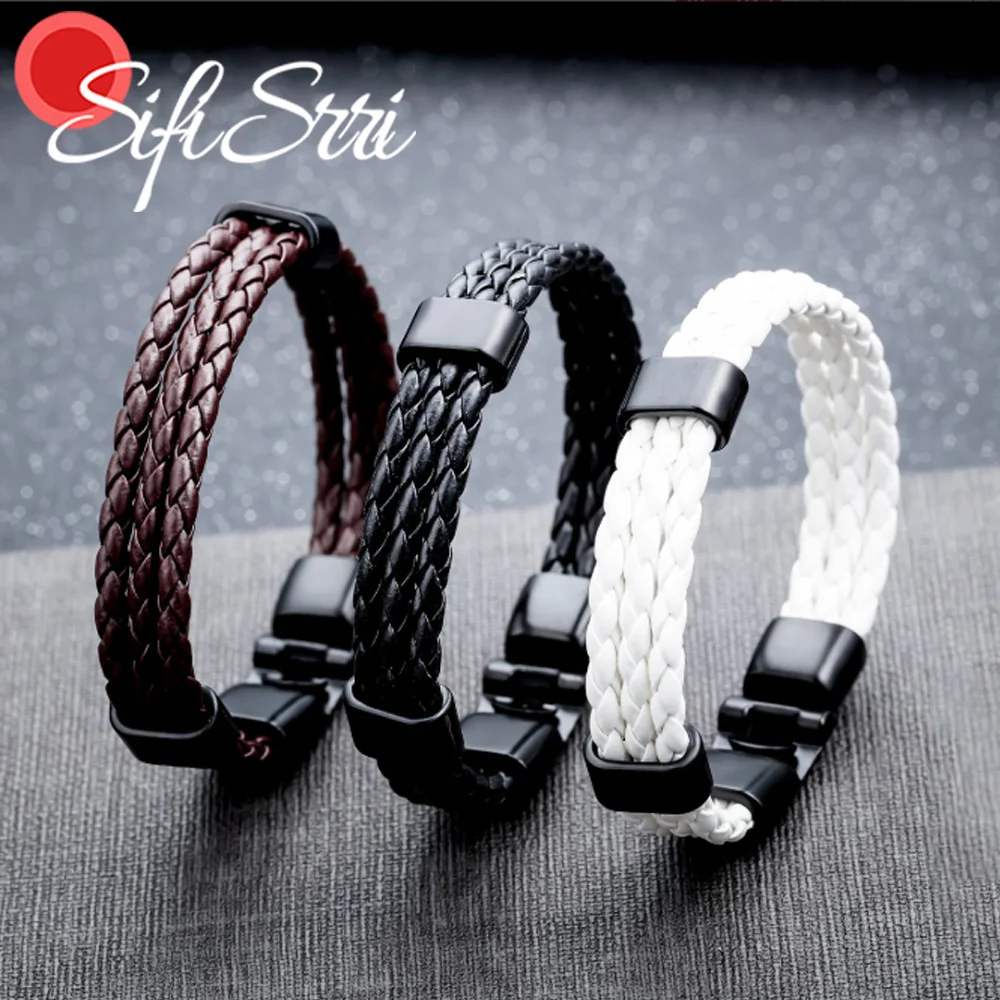 Sifisrri Fashion Retro Simple Multi-Layer Braided Leather Bracelet For Women Men Stainless Steel Jewelry Family Birthday Gift