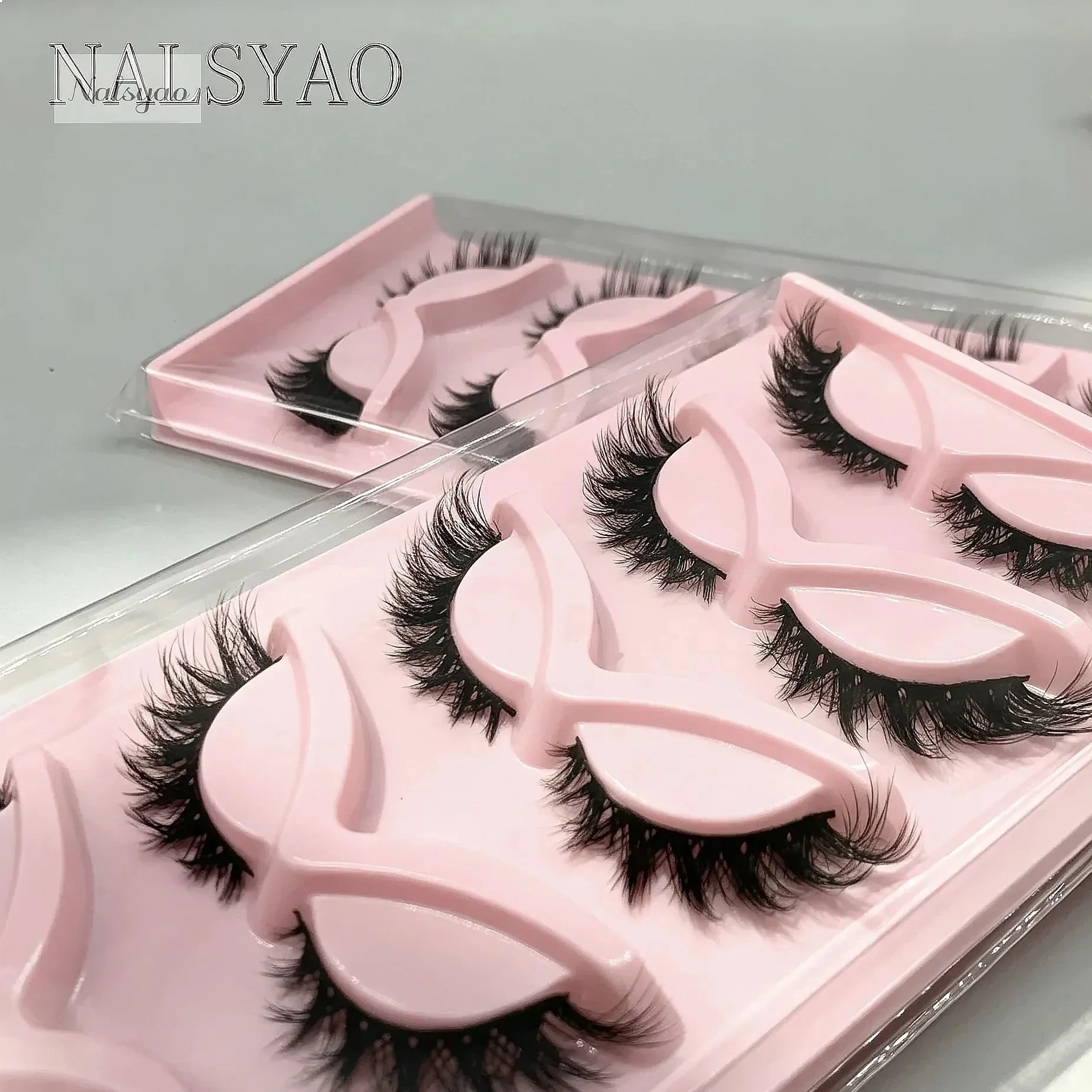 5 Pairs Cat Eye Lashes Faux Mink False Eyelashes Dramatic Volume Strip Lashes Makeup Extension Supplies