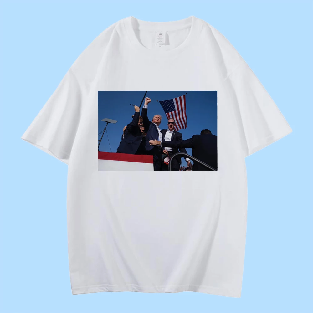 2024 Presidential Election Donald Trump Shooting Incident Fist Raised American Flag Print USA Freedom trump T-Shirt