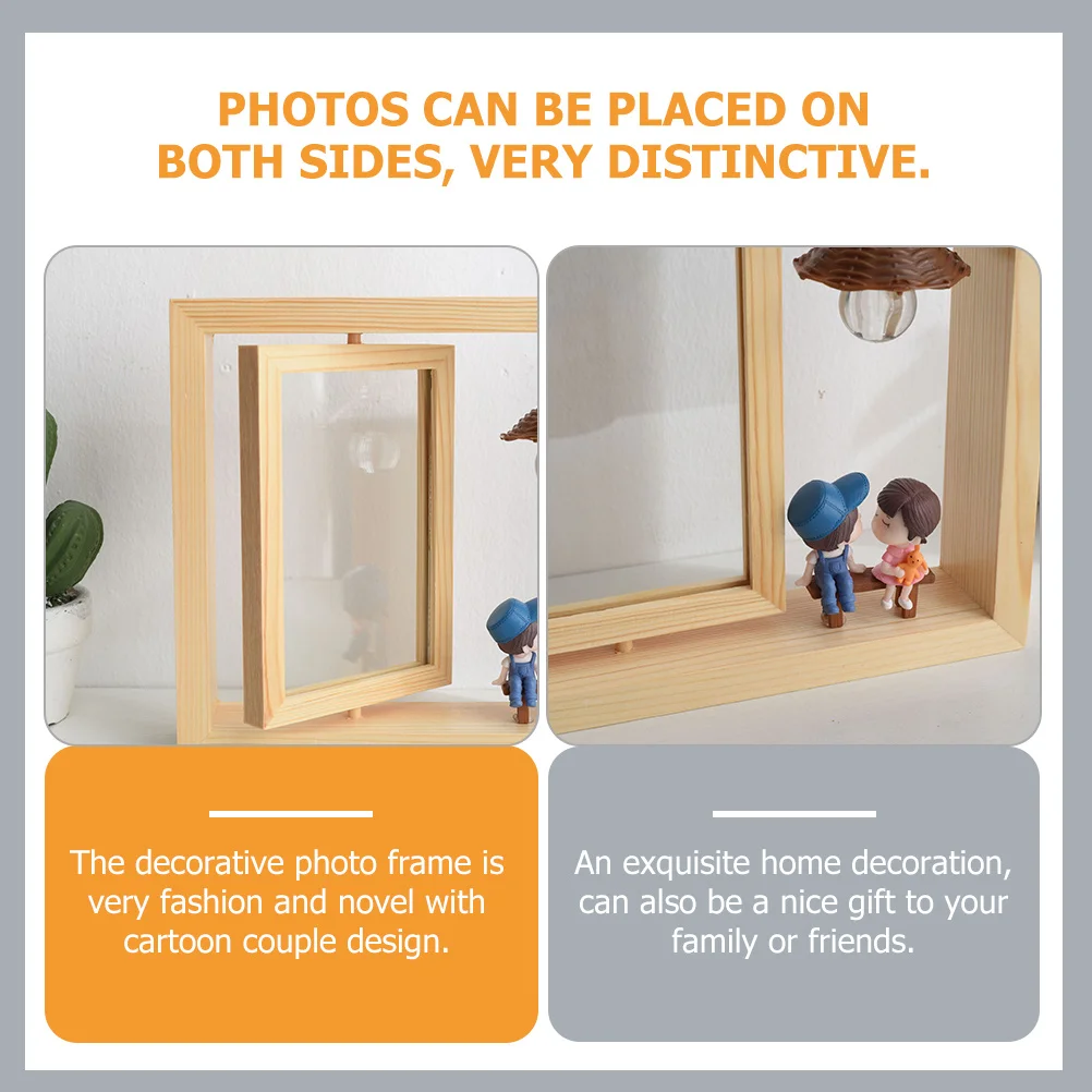 

Rotary Photo Frame Couple Design Double-Sided Rotatable Desktop Picture Frame Cartoon Couple Home Decoration Gift