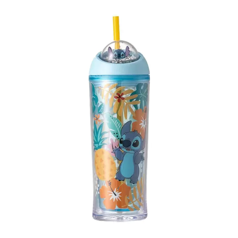 New Disney Cartoon Stitch  sippy cup With straw kids straw milk cup Sport Bottles girls Sophia Feeding cups