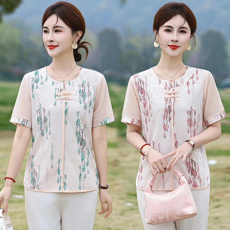 

Floral Shirt for Women in Summer New Fashionable Age-reducing Belly Short-sleeved Shirt Top