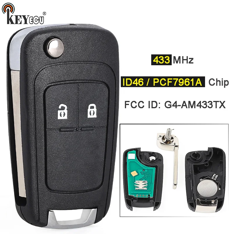 KEYECU 433MHz PCF7961A / ID46 Chip G4-AM433TX Flip Remote Key Fob for Opel/Vauxhall Corsa D 2007-2012 Meriva B 2010+2014