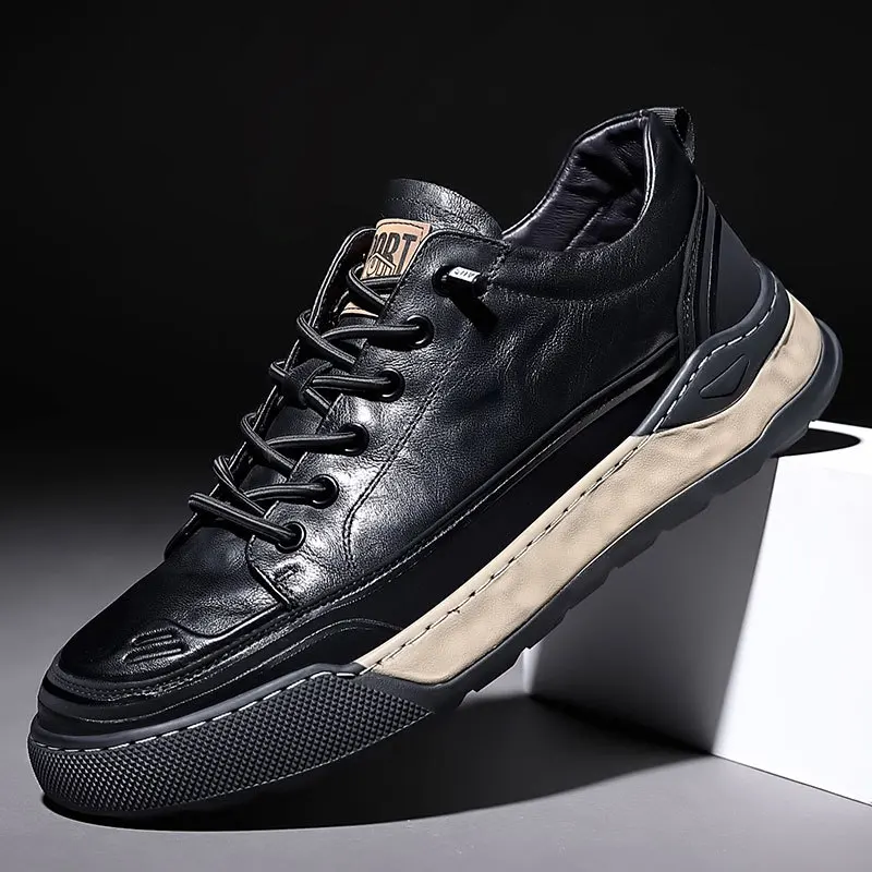 New Male Shoes Lace Up Real Leather Sports Sneakers Fashion Genuine Leather Shoe Men Leisure Shoes Man Casual Sport Shoes A002