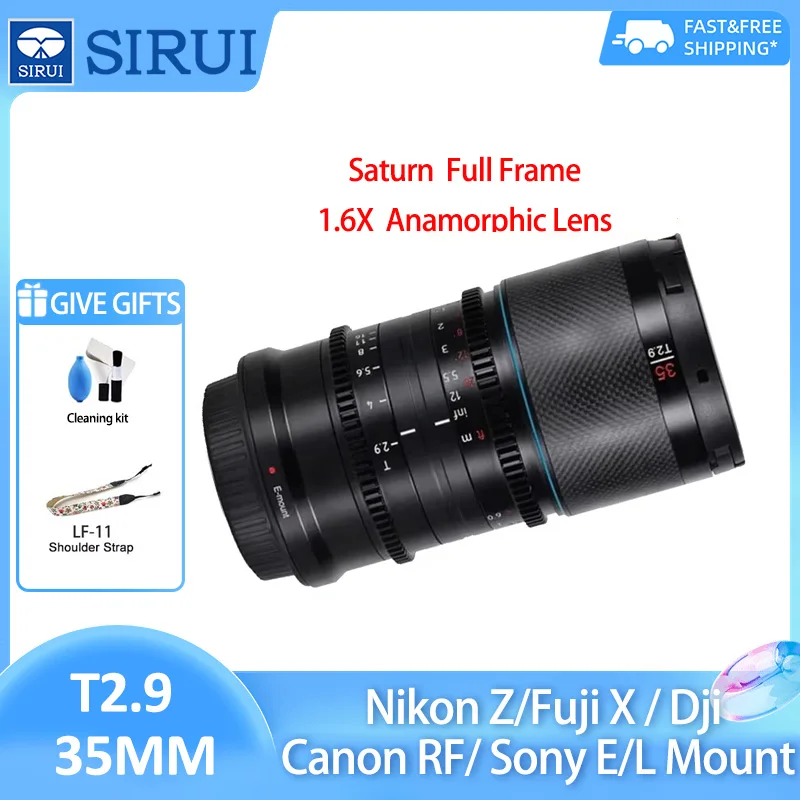 عدسة مشوهة من ألياف الكربون بإطار كامل من SIRUI-Saturn ، عدسة 1.6X لسوني E A7S3 Canon R R8 L Fuji X نيكون Z Dji bmpc6k ، 35 ، T2.9