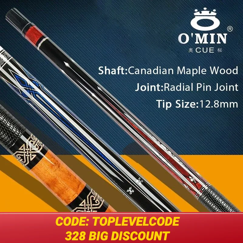 OMIN-XF-C1-5 Billiard Pool Cue, 12.8mm Tip, Leather Grip, Adjustable Weigh Bolt, Stick Kit with Extension Radial Pin