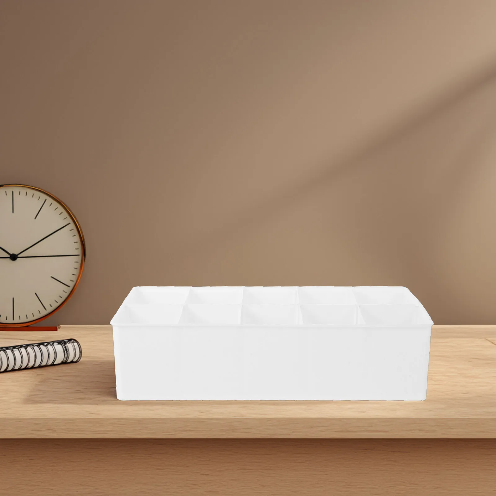 Office Desk Organizer Box White Plastic Desktop Storage Tray Removable Dividers For Home School Vanities Cable