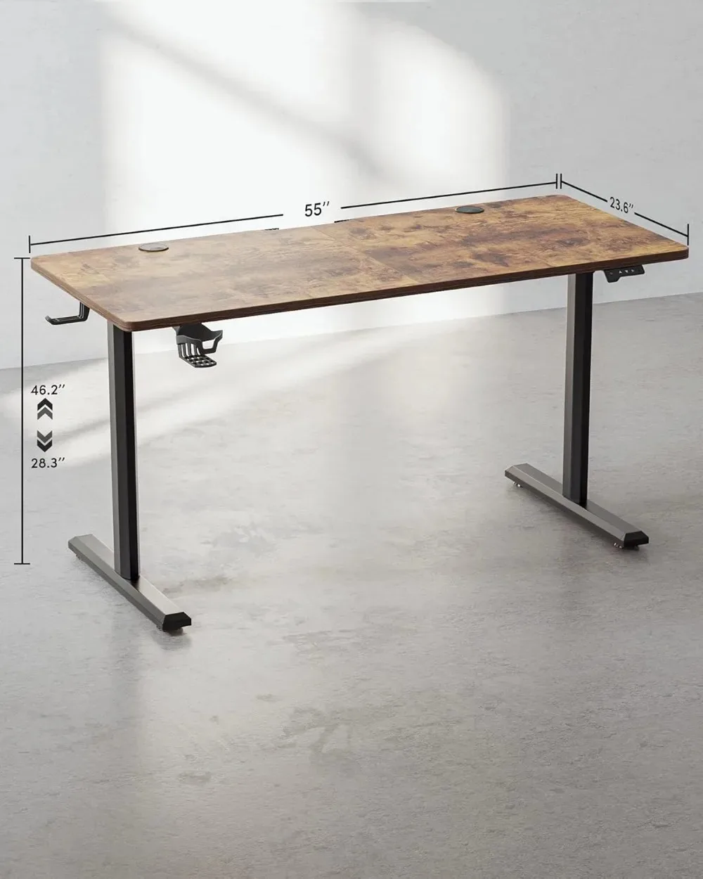 Electric Height Adjustable Standing Desk, 55x24 Inches Sit Stand Home Office Table with Splice Board, Rustic Brown