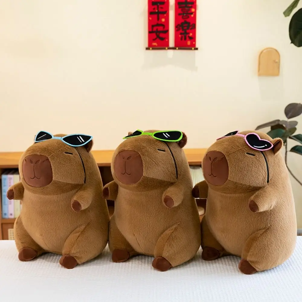 Cute Wear Glasses Capybara Plush Doll Simulation Fluffy Capybara Plush Toy Cartoon Soft Capibara Fluffty Doll Home Decor