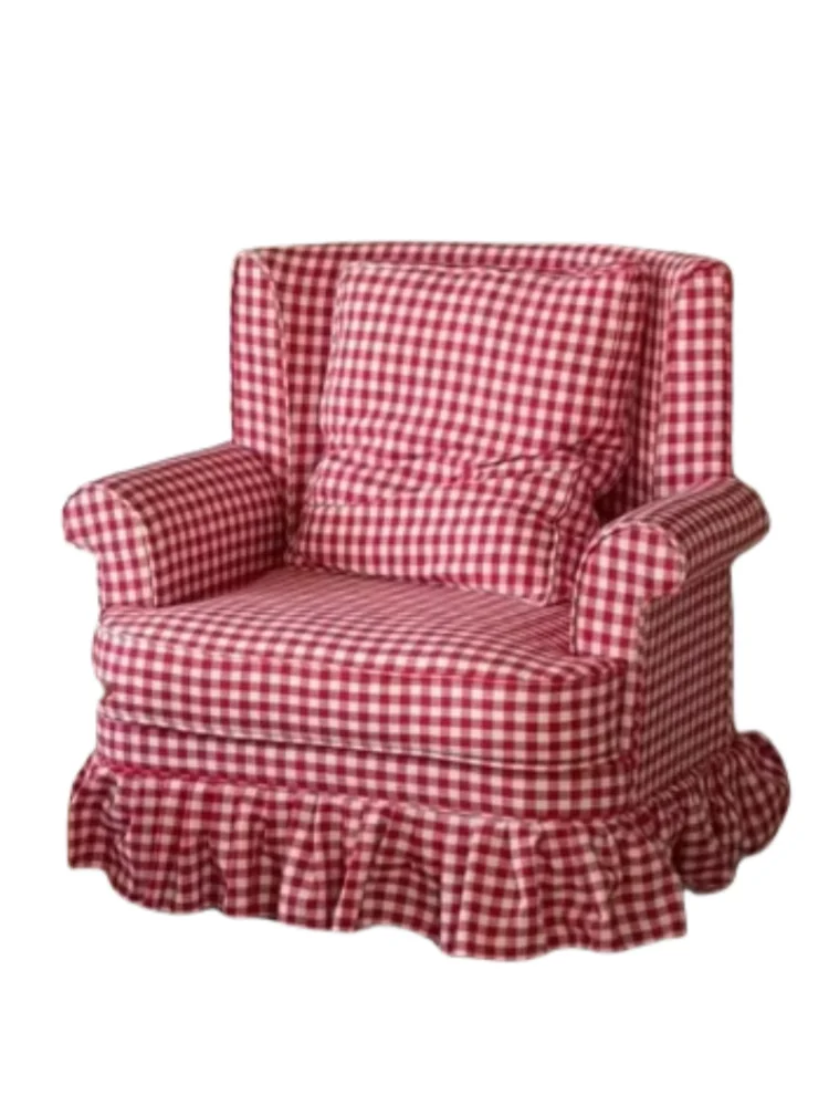 American pastoral tiger chair French retro high-back fabric plaid leisure chair British country style