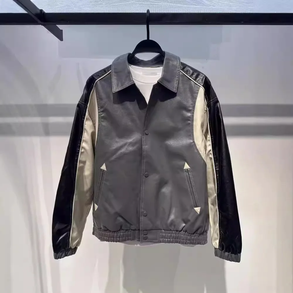 

Мужская куртка из искусственной кожи Sli: модная, с контрастными вставками, воротником-стойкой, весна-осень, новинка, стильная верхняя одежда