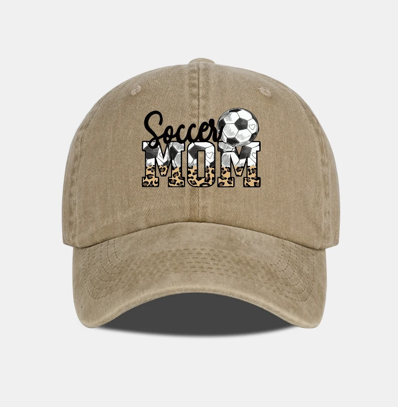 Leopard Print Soccer Mom Washed Baseball Cap, verstellbare Unisex-Mütze für den Fußballspieltag für Mütter – Detail 10
