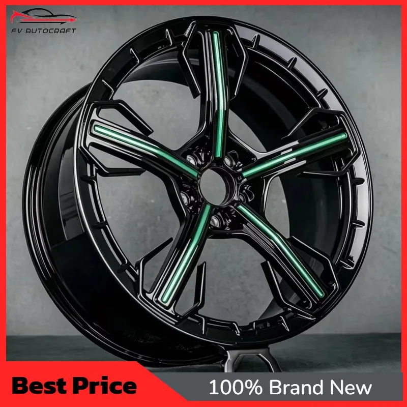 【2026】Forged Wheels 16 17 18 19 20 21 22 23 Inch Are Available And The 5-spoke Design Is Black And Green For Mercedes-Benz Audi