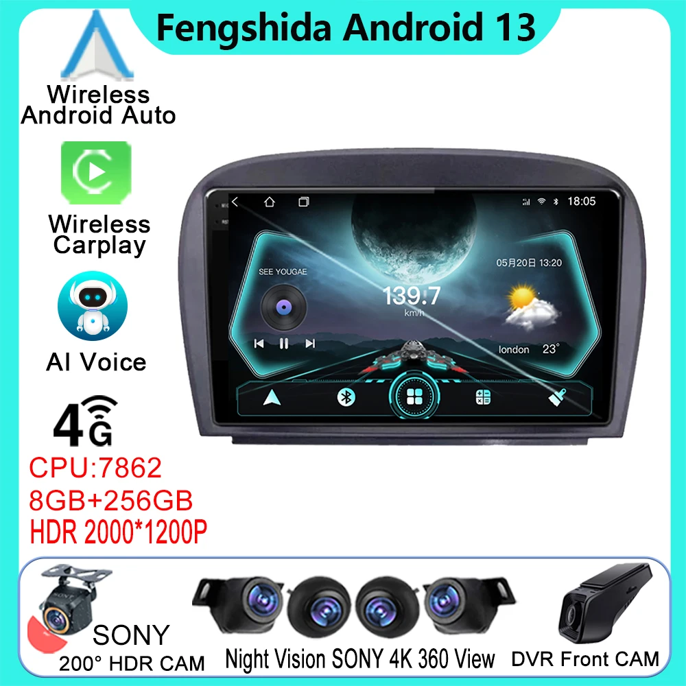 

Android 13 Car Radio Player For Mercedes Bens SL R230 SL350 SL500 SL55 SL600 SL65 2001-2007 Carplay Auto Video BT WIFI No 2din