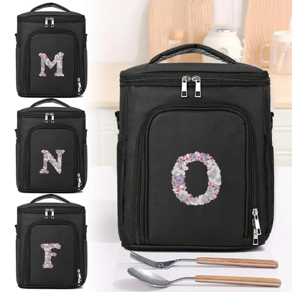 

Lunch Bags for Women Ourdoor Picnic Lunch Box Insulated Food Bag Portable Thermal Cooler Rose Flower Pattern Picnic Container