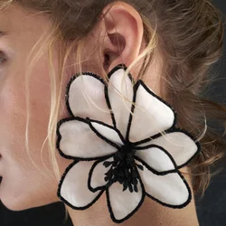 Vedawas Flower Earrings,Bohemia Maxi Fabric 3D Flower Charm Layer Big Handmade Cloth Floral Stud Women Earring Wedding Jewelry