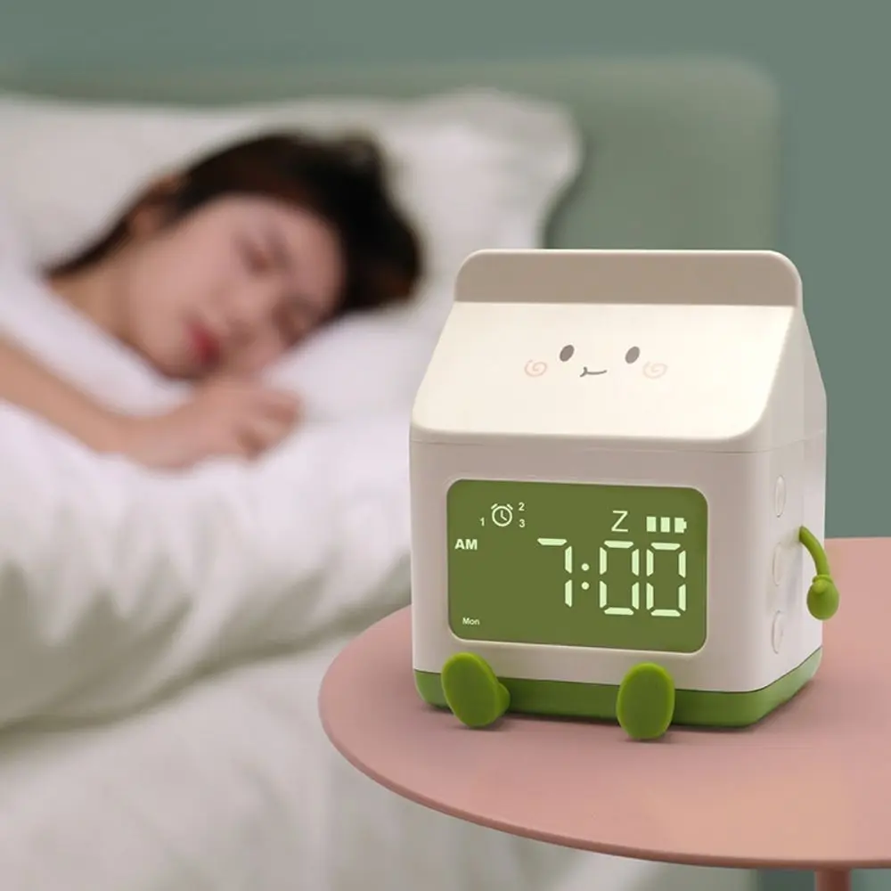 New Creative Alarm Clock Milk Box Date Display Countdown Gift with Rechargeable Table Clock Bedroom