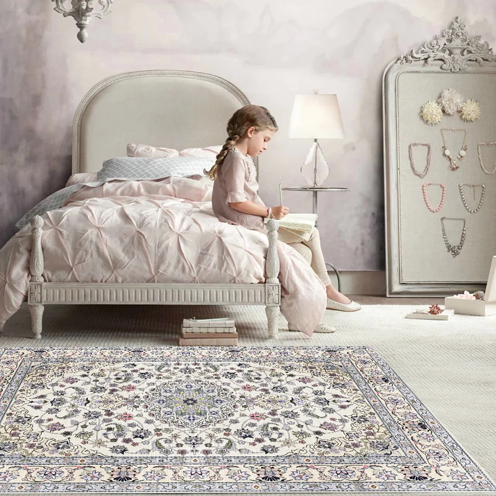 Fashion Modern Elegant Palace Princess Persian Ethnic Style Gray Beige Bottom Living Room Bedroom Bedside Carpet Floor Mat Rugs