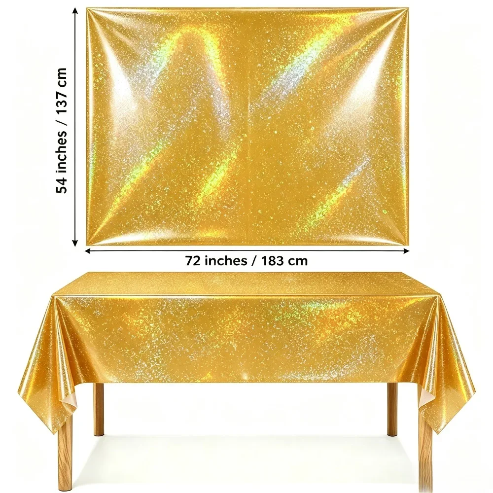 1/3/5Pcs Gold Holographic Tablecloth 137×183cm Waterproof Plastic Cover for Anniversary Graduation Gala Luxury Party Decor