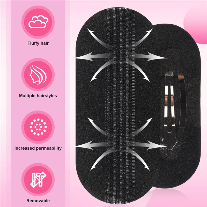 A010 2 Pcs Black Sponge Hair Clip Volume Bumpit Padding Bun Updo