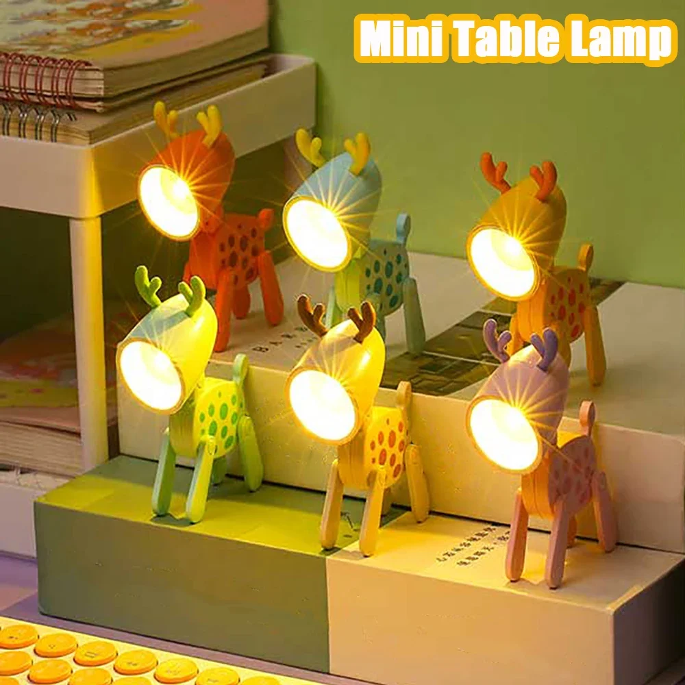 Mini Led Cute Night Light Cartoon Folding Table Lamp Desktop Ornament Book Light Kids Room Bedside Bedroom Decors Holiday Gifts