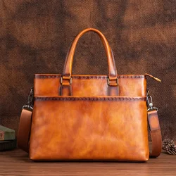 New Vintage Men's Briefcase Genuine Leather Men Handbags Business bag Black Brown Male Shoulder Laptop Bag Brand Design