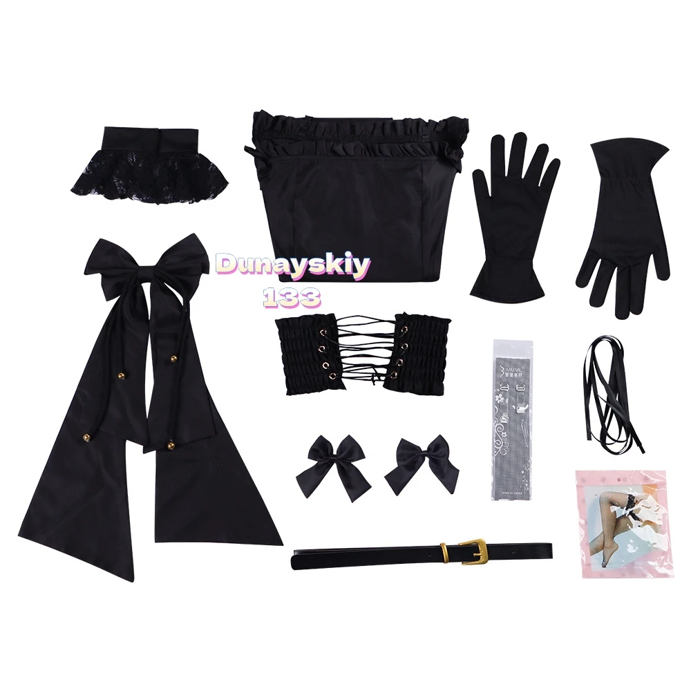 مجموعة كاملة من Grok AI Ani Cosplay - زي سبج قوطي سايبر داكن مع شعر مستعار وقفازات وجوارب لعب الأدوار رفيق AI