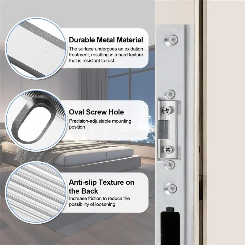 AB41-2Pack Adjustable Strike Plate Front Door Replacement 32Mm Screws Hole Spacing Aluminium Alloy Strike Plate Accessories