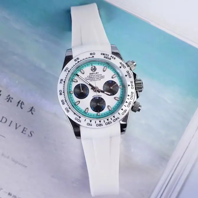 OKPLAY Men Chronograph Watch Pilot 39.5mm Quartz Wristwatch Sapphire Mirror Luminous 100M Waterproof VK63 Ceramic Bezel