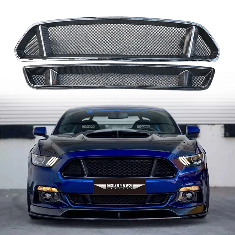 GT Style Carbon Fiber Front Grille For Ford Mustang 2015 2016 2017 Bumper UpAnd Down Heat Removal Mesh Accessories Body Kit