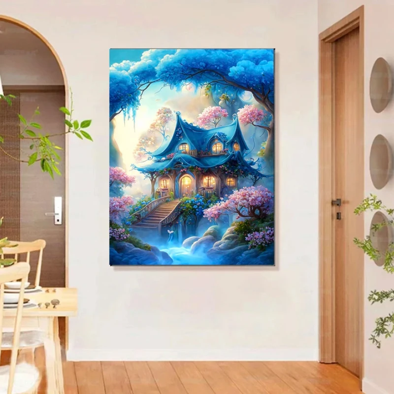 9ct 60x80cm Fairy Tale Cabin Cartoon Cross Stitch Embroidery DIY Printed Kits Needlework Set Home Decor Crafts New