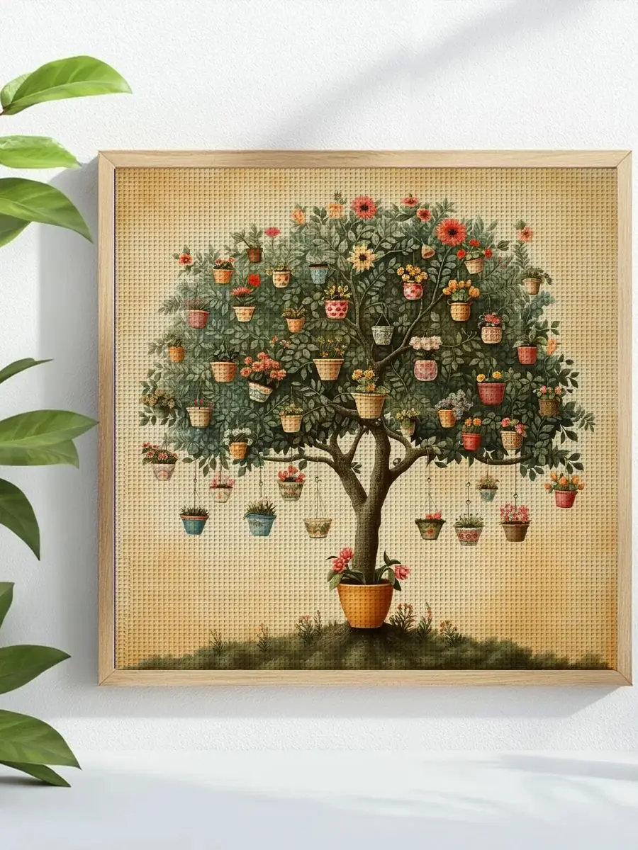 1 Stück 40X40CM/15,74 Zoll Baum-Stempel-Kreuzstich-Set DIY-Set 11CT/14CT DIY-Stickset DIY-Kreuzstich-Set Hängendes Gemälde – Detail 1