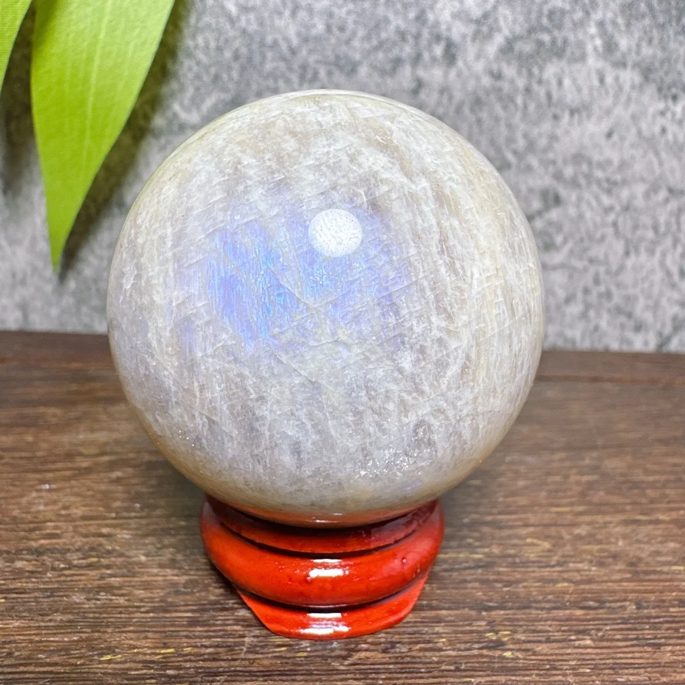Blue Moonstone Crystal Sphere Natural Stone Quartz Reiki Healing Crystal Home Decor Garden Gift with Stand Luck & Love Energy