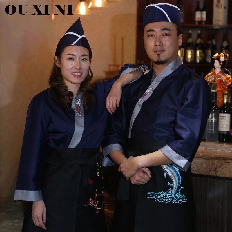 

Sushi Chef Uniform Japanese Cuisine Apron and Hat Cook Shirt Hotel Kitchen Jacket Korean Barbeque Restaurant Waiter Work Clothes