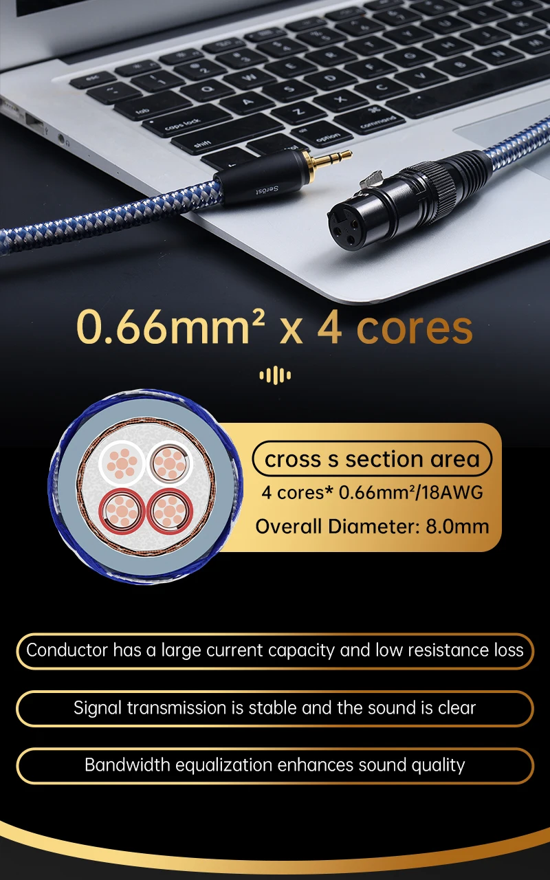 Serost StarPro HiFi-Audiokabel, versilbert, OFC, 3,5-mm-AUX-zu-XLR-Balance-Adapter für Mikrofon, CD, DAC, DSP, Verstärker, Lautsprecher – Detail 5