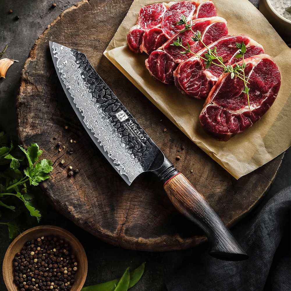 XINZUO-cuchillo Santoku de diseño Original de 7,6 ", personalizado, 67 capas, acero damasco, mango de roble blanco, 60 ± 2HRC, texturizado en estilo Retro